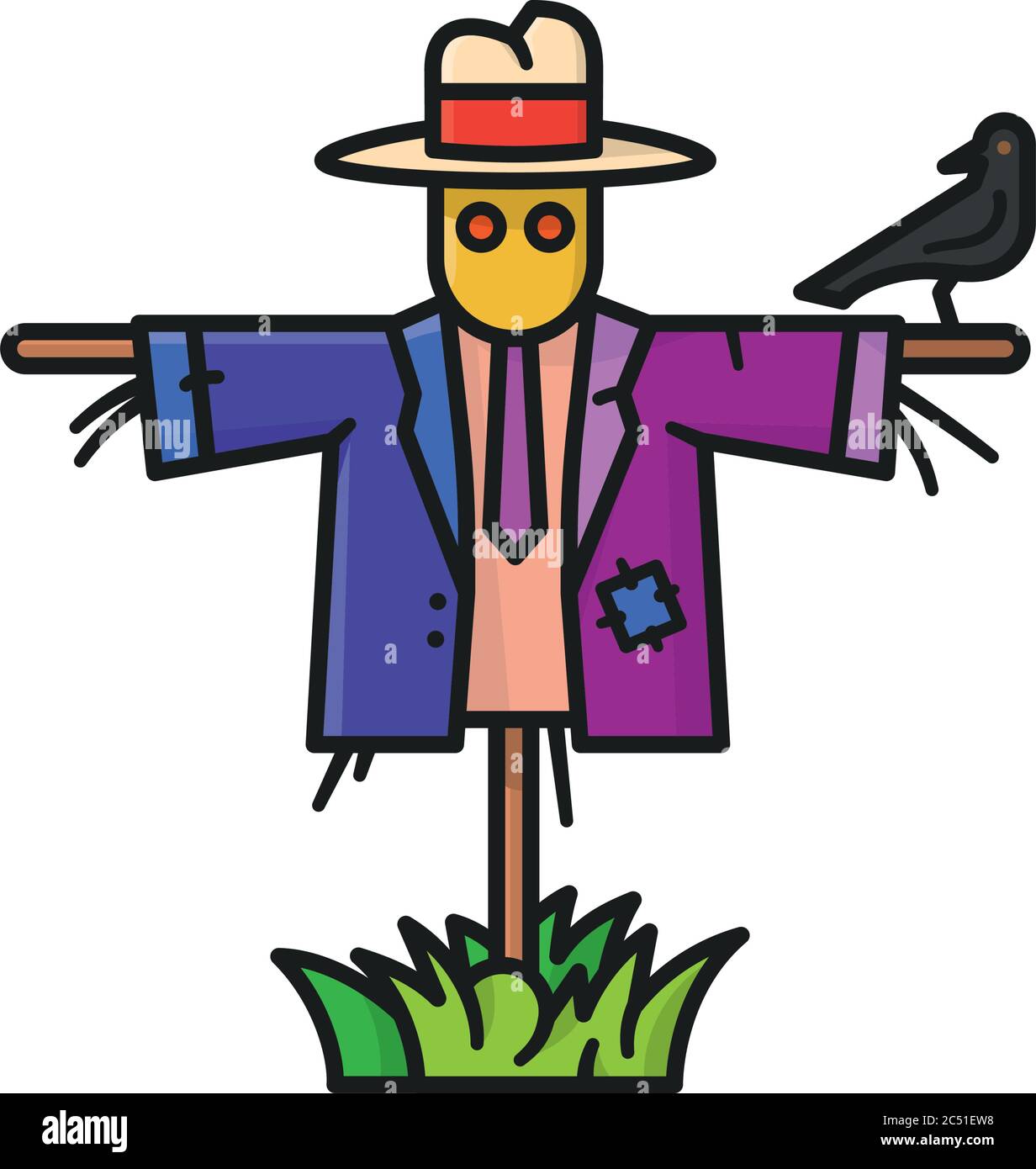 Scarecrow con crow su ARM isolato vettore illustrazione per costruire UN giorno di Scarecrow il 5 luglio. Illustrazione Vettoriale