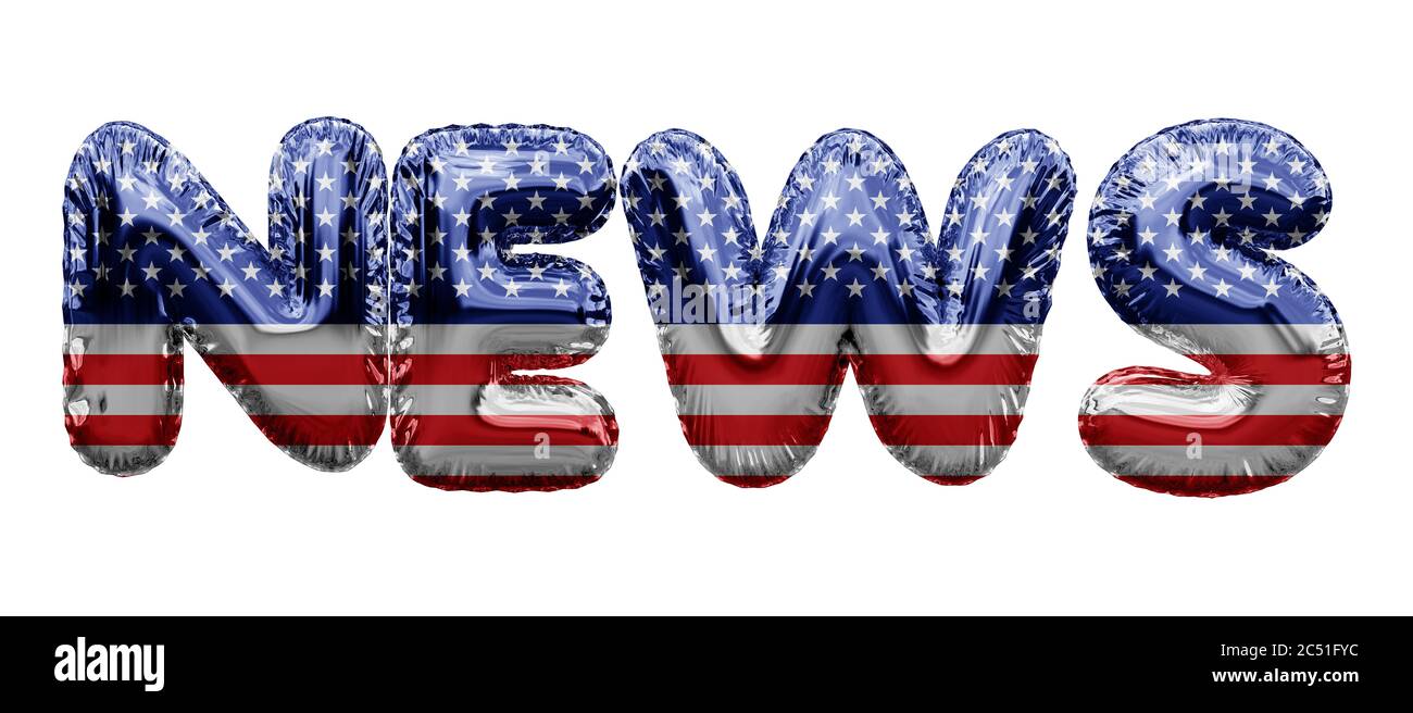 News USA stelle e strisce palloncino parola. Rendering 3D Foto Stock