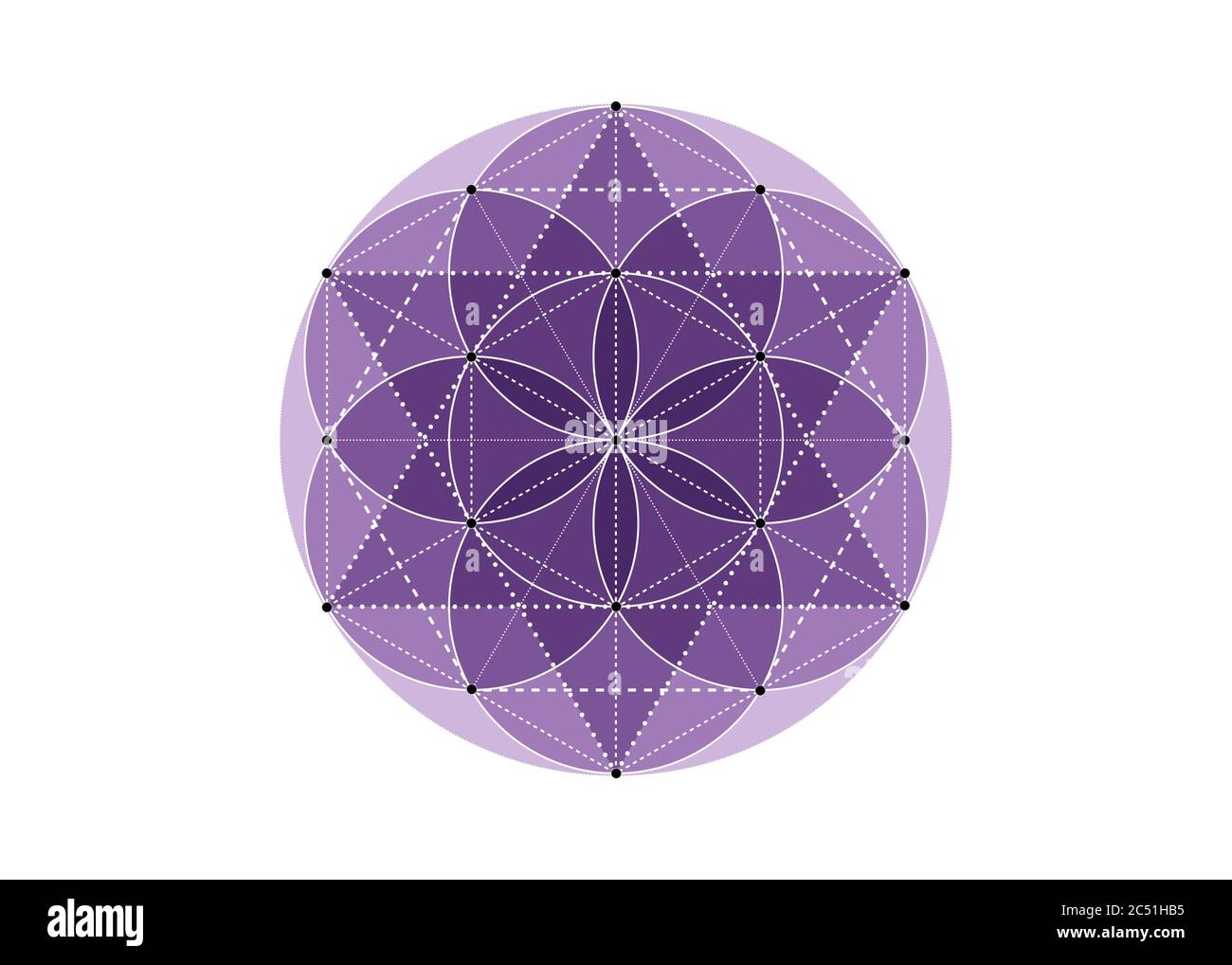 Seme di vita simbolo geometria Sacra. Mistico mandala geometrico di Alchimia esoterico colorato fiore della vita. Stile vettoriale ad acquerello, meditativo divino Illustrazione Vettoriale
