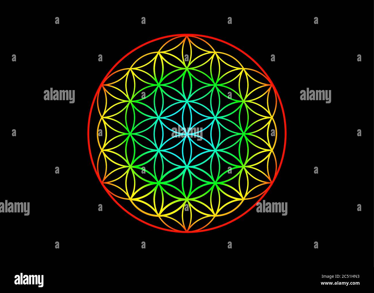 Fiore della vita, Yantra Mandala, geometria Sacra. Luminoso arcobaleno