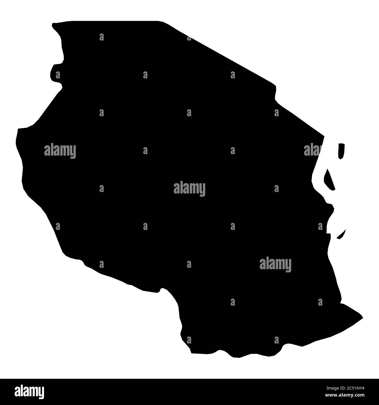 Tanzania - mappa della zona rurale con silhouette nera. Semplice illustrazione vettoriale piatta. Illustrazione Vettoriale