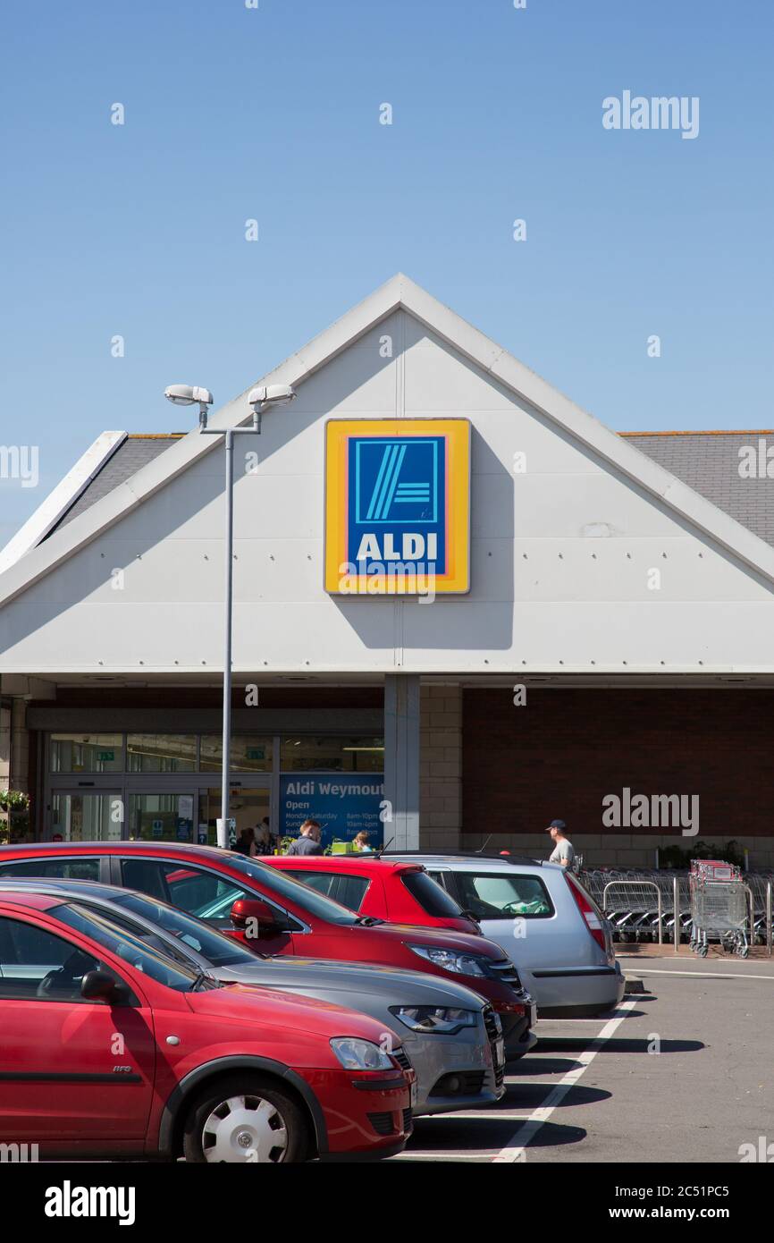 Aldi supermercato, Jubilee Retail Park, Weymouth Foto Stock