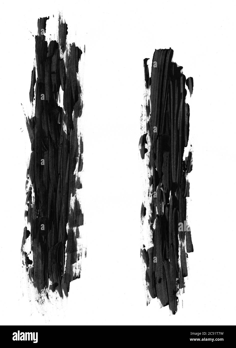 Tratti di vernice nera isolati su uno sfondo bianco per creare bordi e pennelli in Photoshop Foto Stock