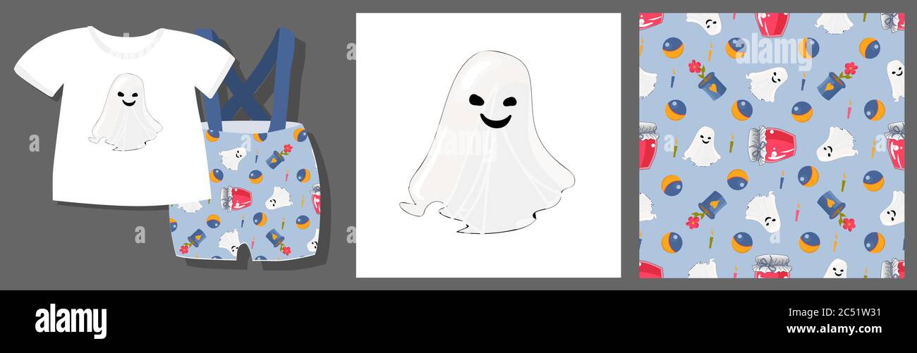 Modello fantasma. Giocattoli per bambini. Set per disegno tessile e confezionamento. Palla, fiore vettore illustrazione.. Illustrazione Vettoriale