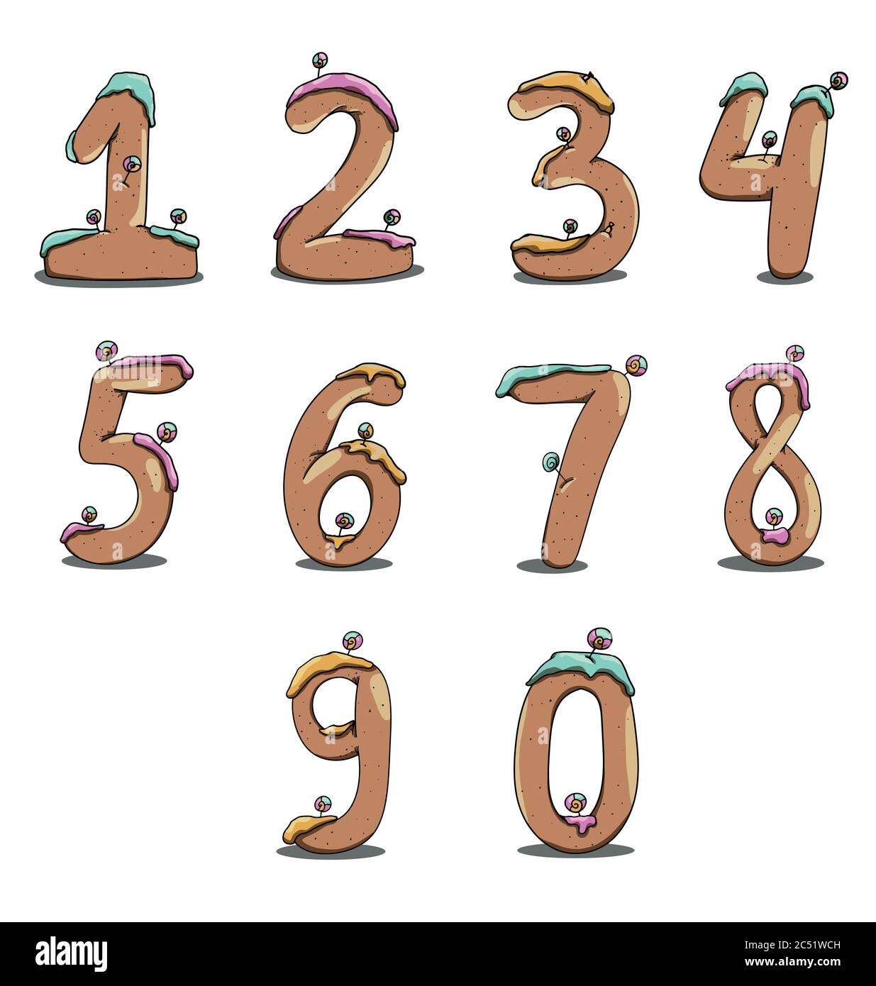 Cartoon gingerbread numeri su panettino bianco Illustrazione Vettoriale