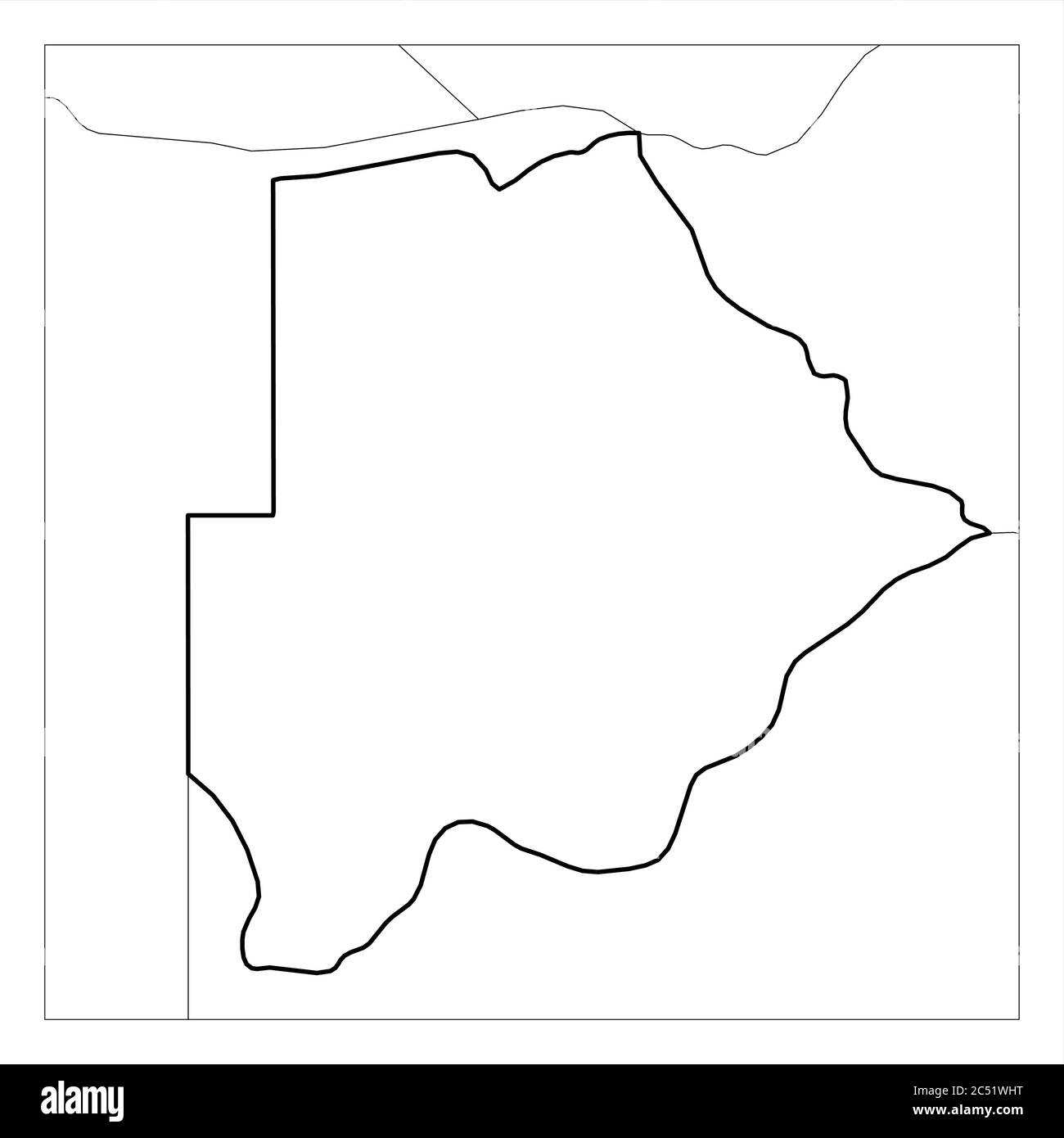 Mappa del Botswana nero intenso profilo evidenziato con i paesi vicini. Illustrazione Vettoriale