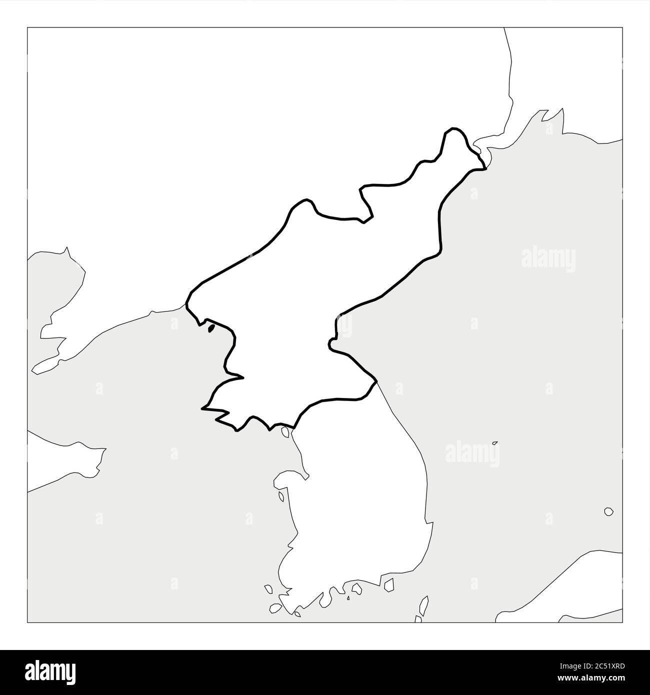 Mappa della Corea del Nord con un profilo spesso nero evidenziato con i paesi vicini. Illustrazione Vettoriale