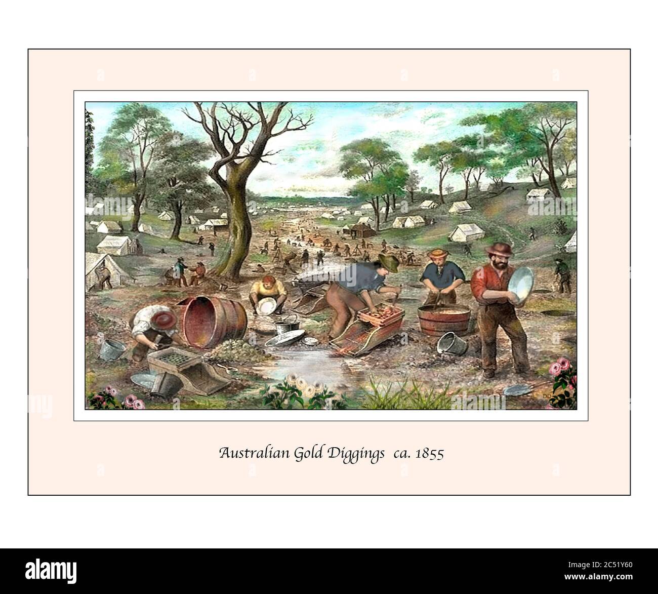 Australian Gold Diggings 1855 Illustrazione basata su un dipinto del 19 ° secolo Foto Stock