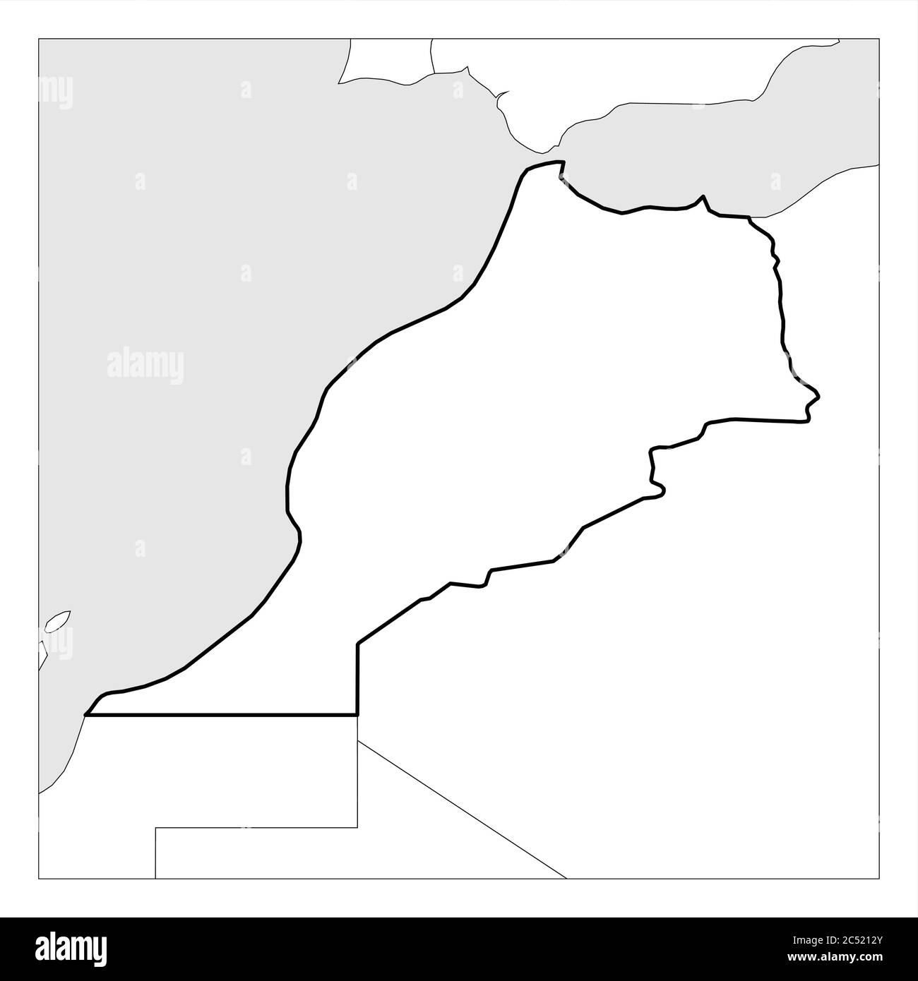 Mappa del Marocco spessore nero profilo evidenziato con i paesi vicini. Illustrazione Vettoriale