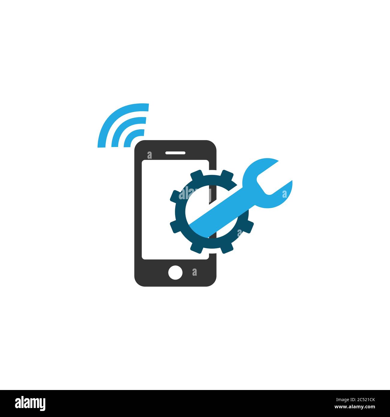 Vettore di progettazione del logo della tecnologia Smart Repair. Modello vettoriale per la progettazione del logo della riparazione mobile Illustrazione Vettoriale