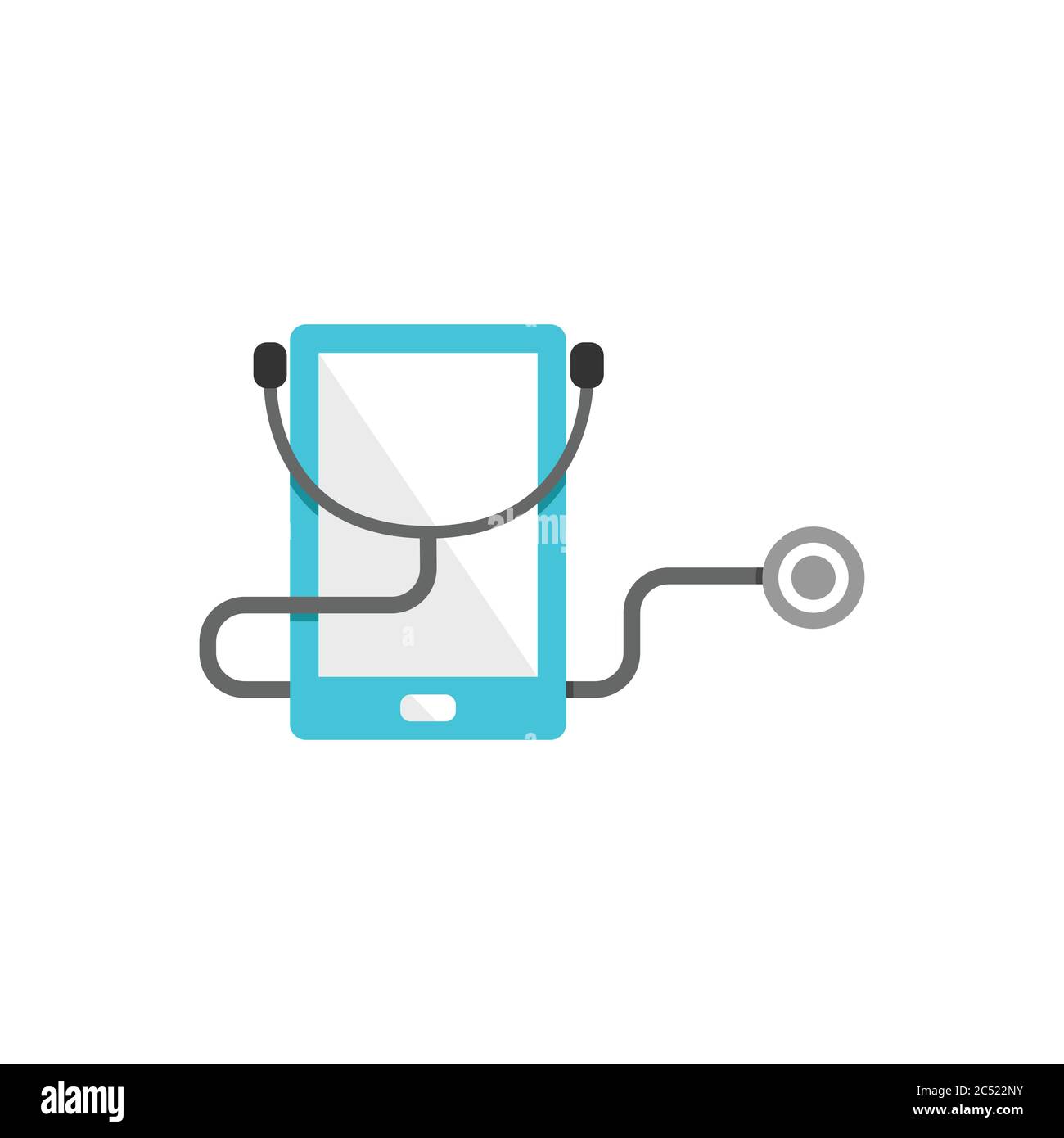 Modello di design del logo della tecnologia vettoriale del medico mobile intelligente online. Stetoscopio con design con logo per telefono cellulare Illustrazione Vettoriale