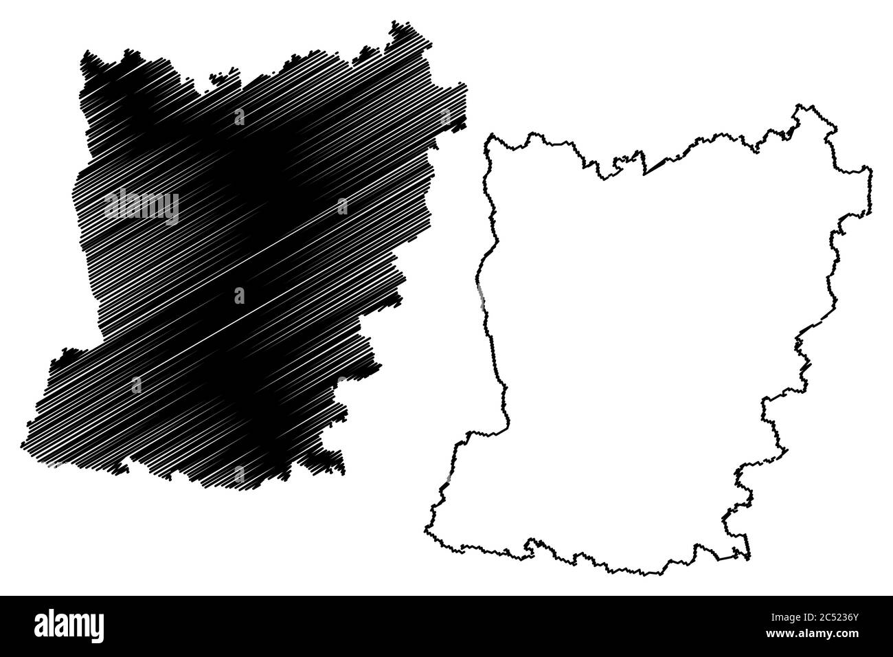 Dipartimento di Mayenne (Francia, Repubblica francese, regione della Loira) mappa vettoriale illustrazione, schizzo di scrimolo mappa di Mayenne Illustrazione Vettoriale