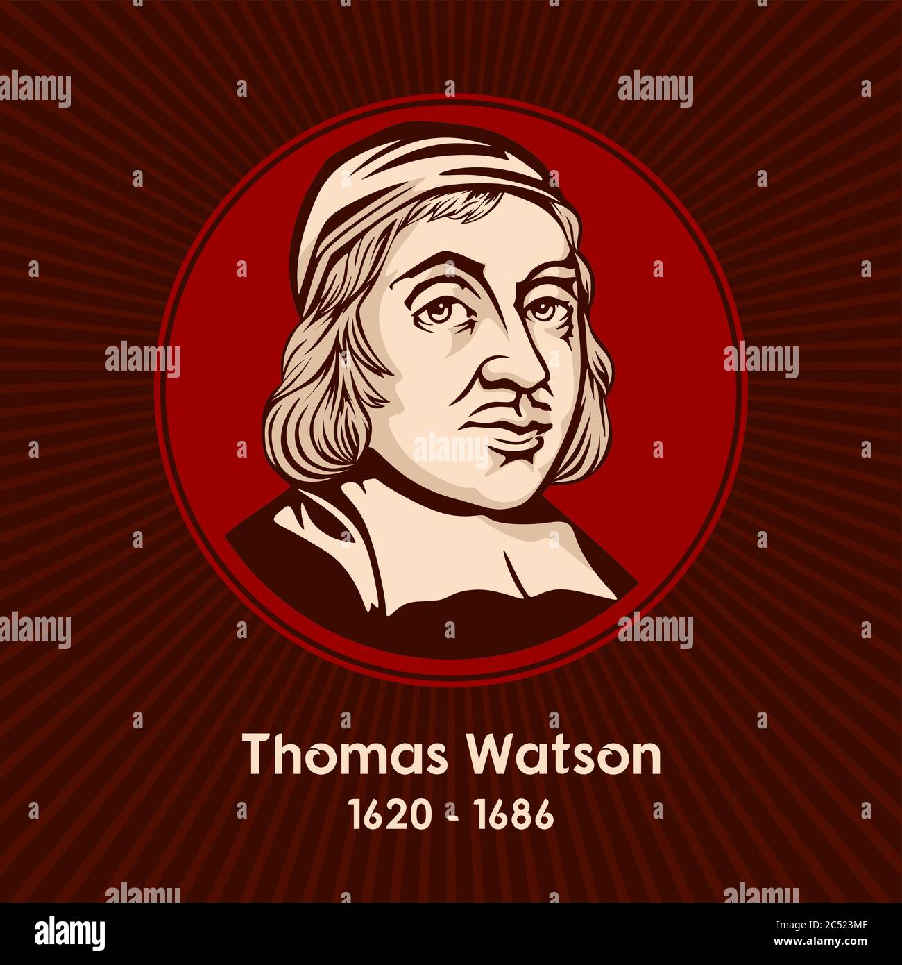 Thomas Watson (1620 - 1686) è stato un predicatore e autore inglese, nonconformista e puritano. Illustrazione Vettoriale