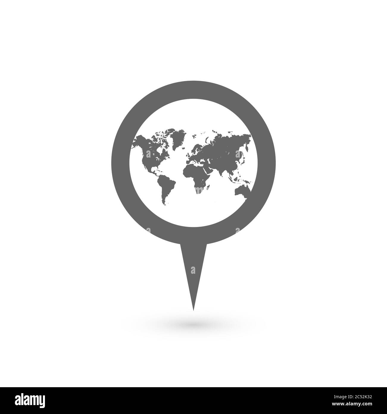 Puntatore blu con icona della silhouette della mappa mondiale. Illustrazione vettoriale con ombreggiatura. Illustrazione Vettoriale