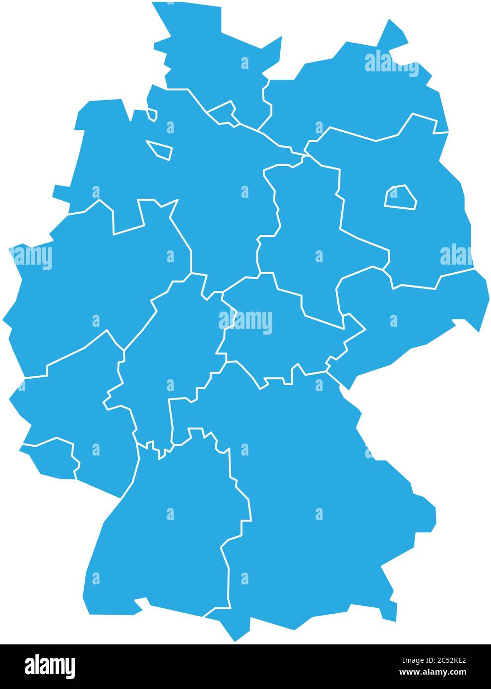 La mappa della Germania si è deviata a 13 stati federali e a 3 città-stati - Berlino, Brema e Amburgo. Semplice silhouette della mappa vettoriale piatta vuota blu. Illustrazione Vettoriale