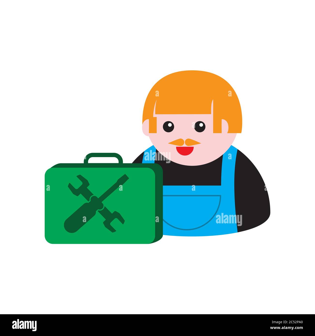 icona di un meccanico maschile con una valigia di attrezzi su uno sfondo bianco isolato. Immagine vettoriale Illustrazione Vettoriale