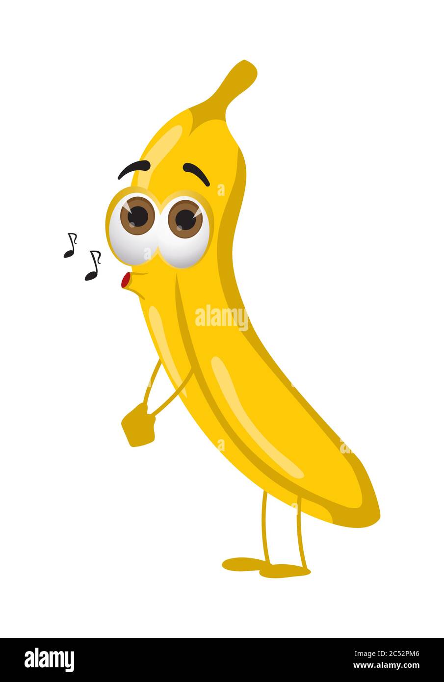 Divertente canto Banana con gli occhi. Cartoon divertente frutta caratteri flat vettore illustrazione Illustrazione Vettoriale