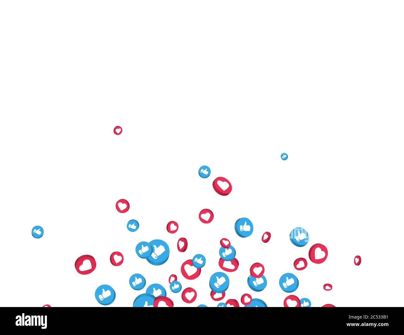Le icone mi piace e pollici su sfondo bianco. Bordo di notifica del contatore. Elementi dei social media. simbolo del social network 3d. Vettore emoji Illustrazione Vettoriale