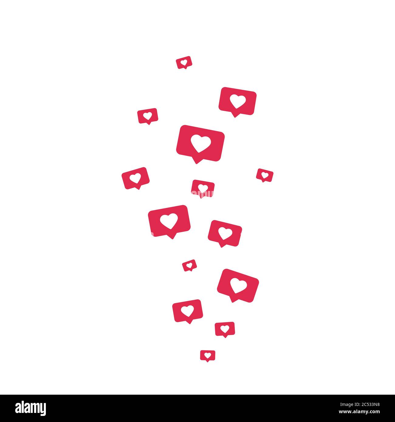 Come icone che volano su sfondo bianco. Elementi dei social media. Bordo di notifica del contatore. Commento e simbolo della seguace. Social network. Vettore Illustrazione Vettoriale