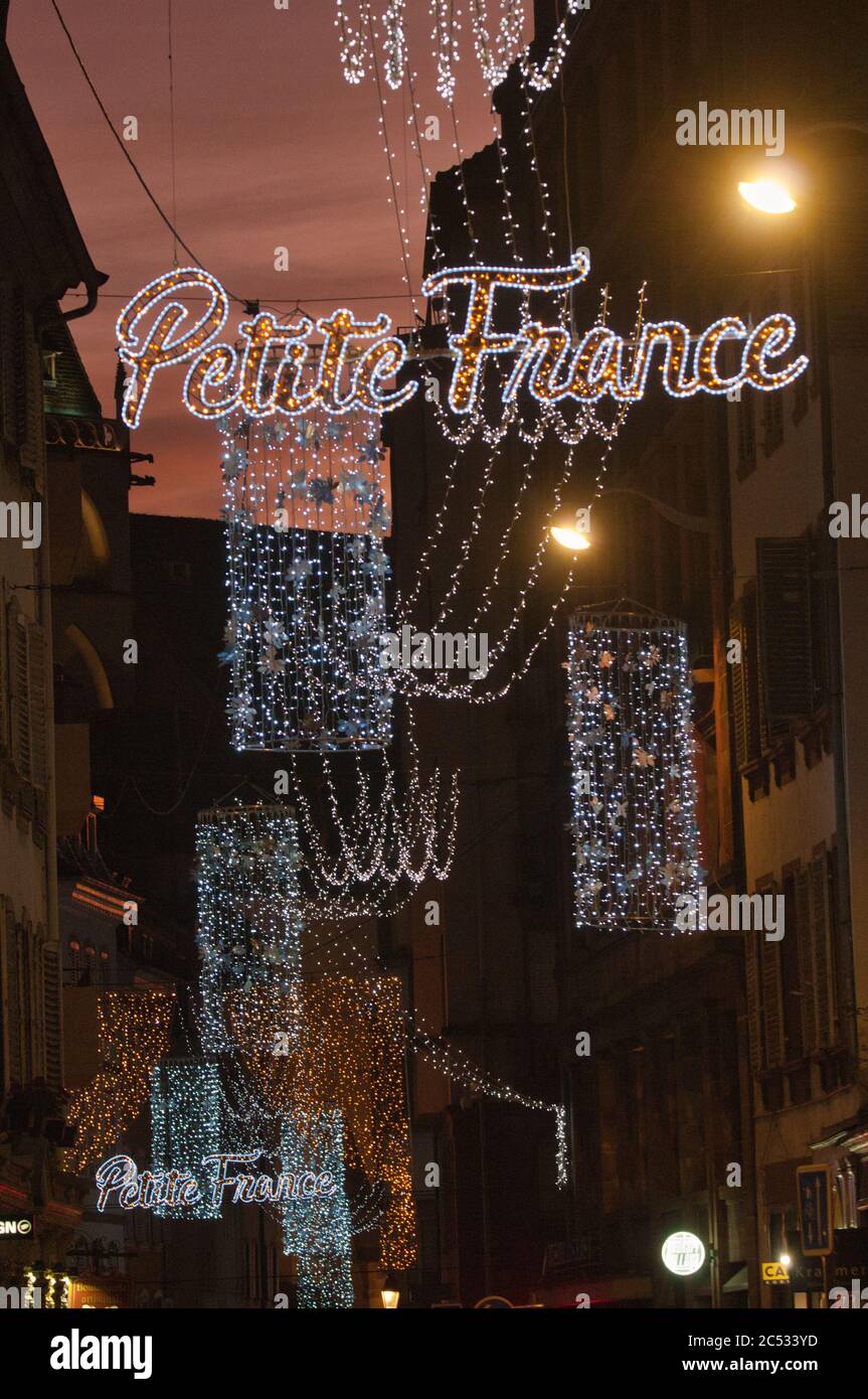 Luci di Natale a Strasburgo Francia Foto Stock