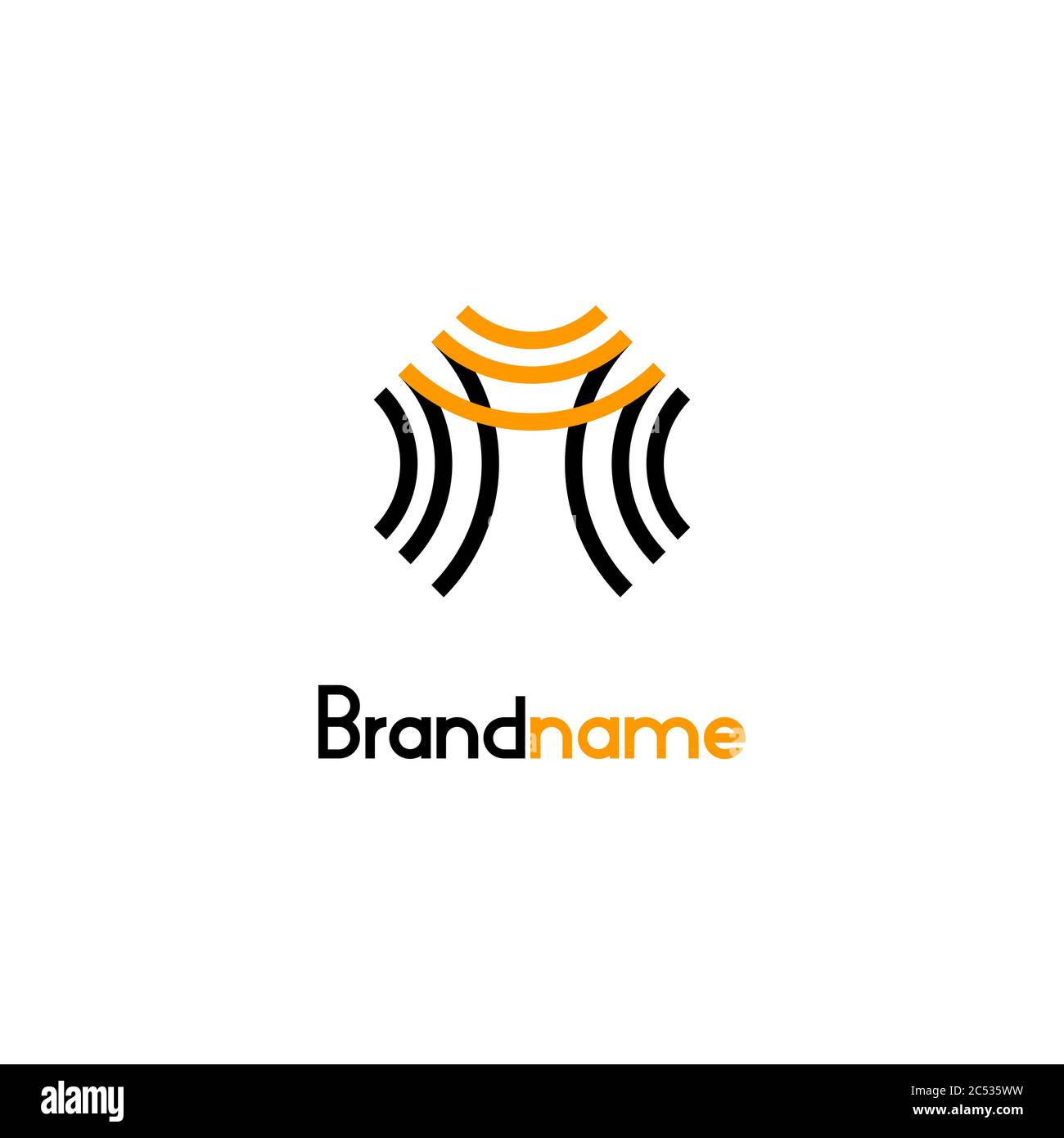 Lettera iniziale m logo creativo, un concetto di design a quarto di cerchio che è interconnesso, isolato su sfondo bianco. Illustrazione Vettoriale