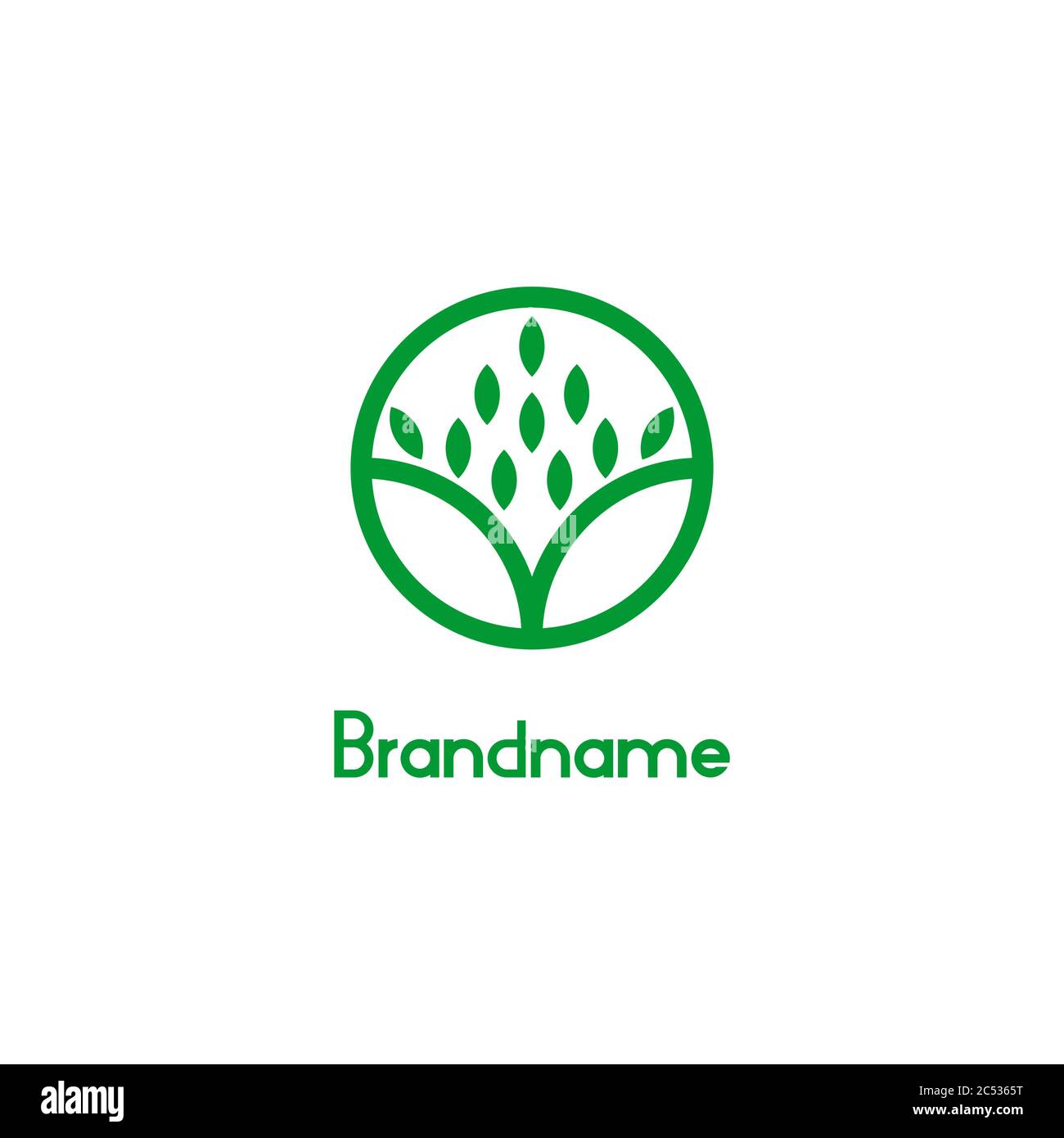 Logo moderno per ambiente e agricoltura, icona piante naturali sul concetto di design circolare. Illustrazione Vettoriale