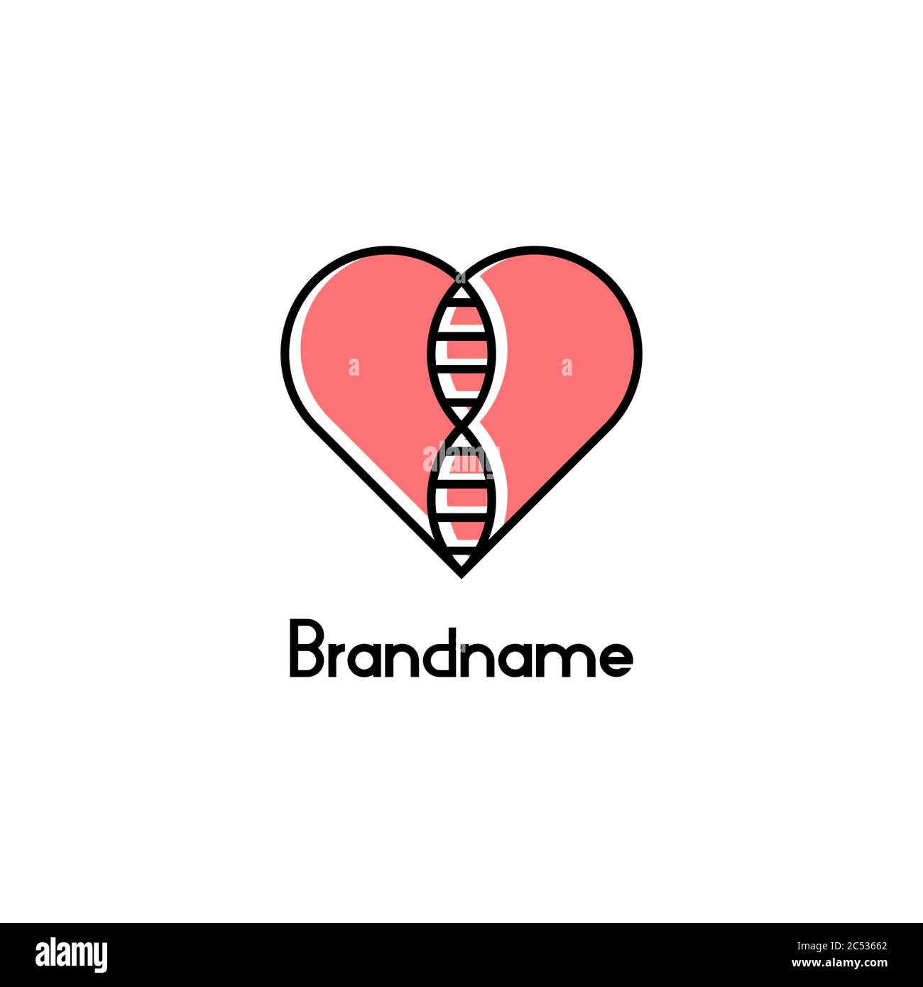 Scienza genetica e illustrazione del vettore cardiaco, modello di concetto di progettazione del logo DNA. Illustrazione Vettoriale