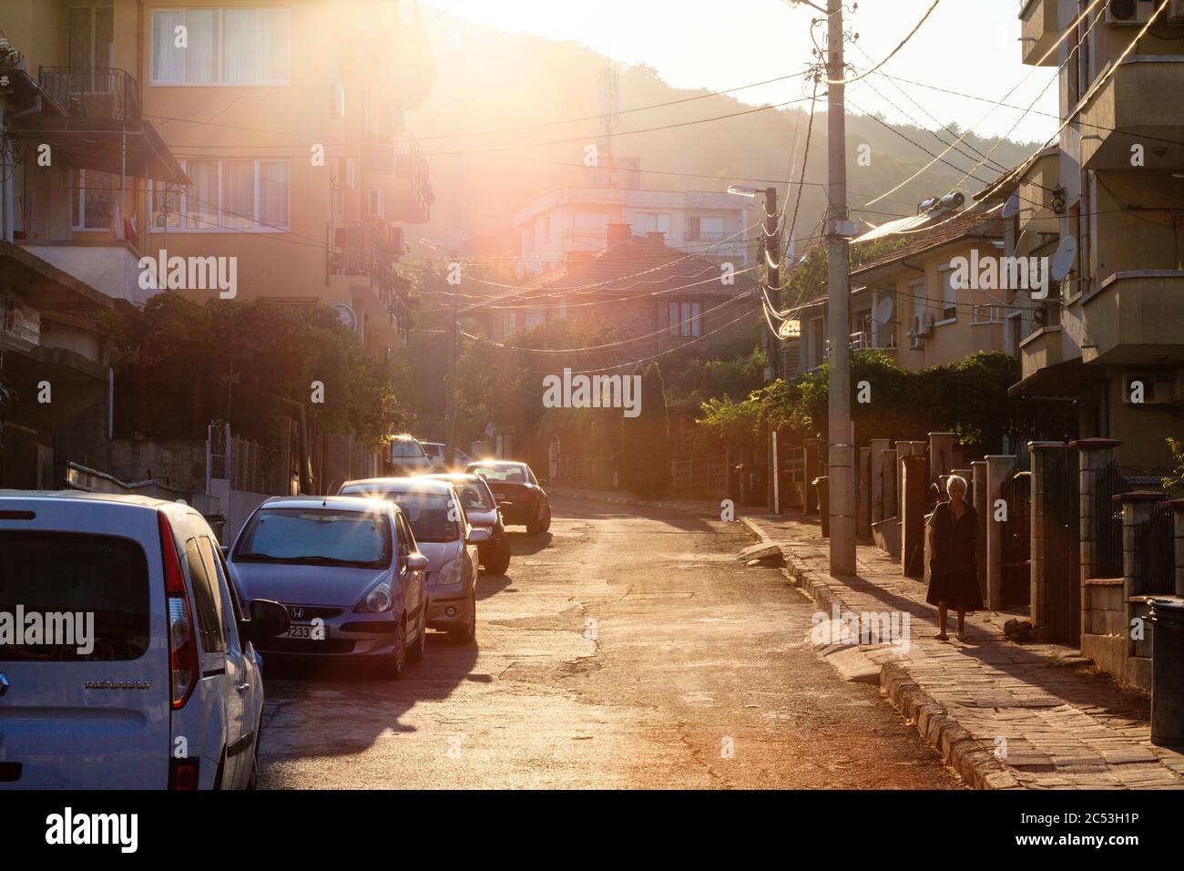 Scena di strada a Obzor, Bulgaria Foto Stock