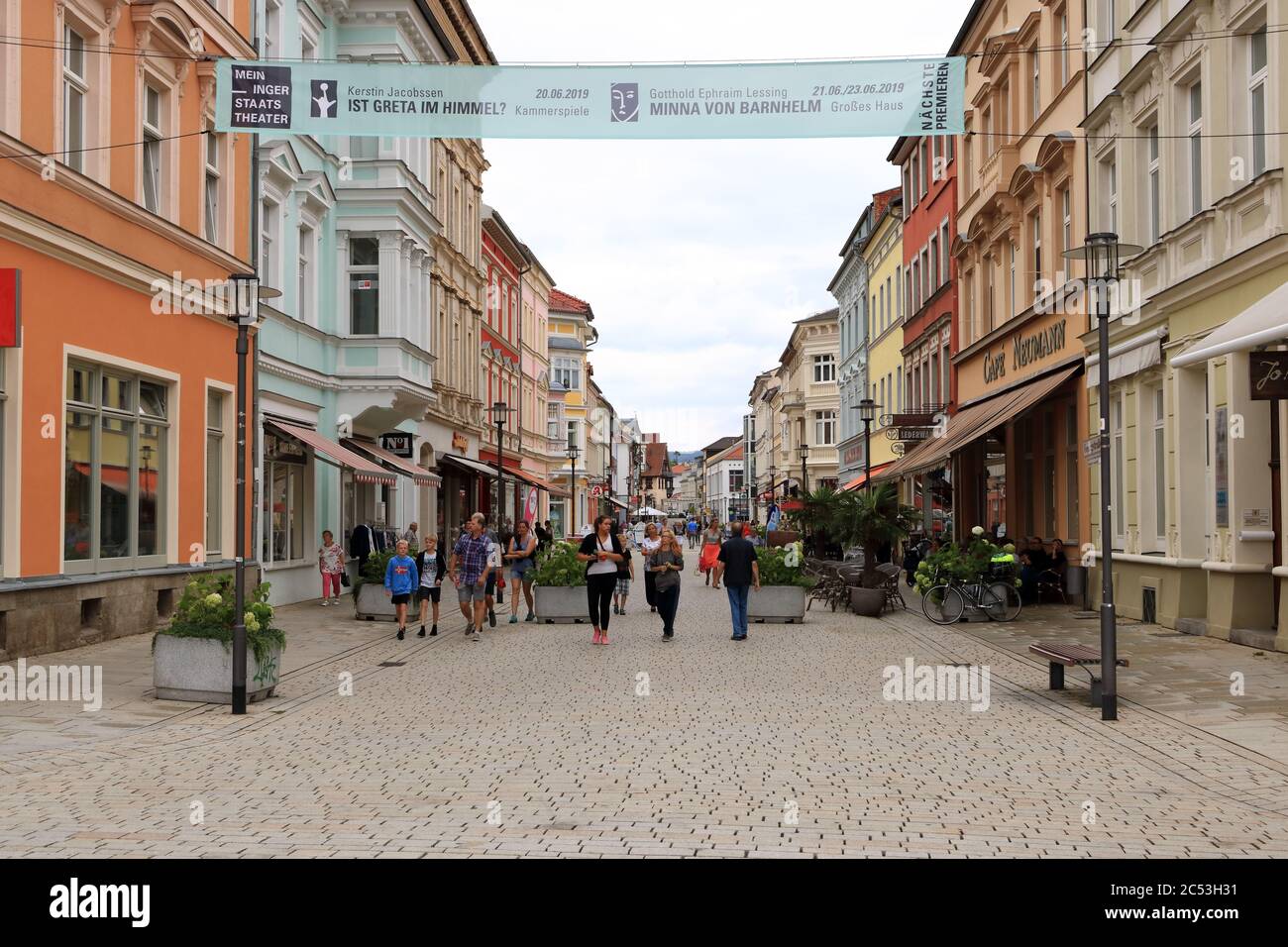 06 2019 agosto - Meiningen, Thüringen, Germania: Storico storico architetto della città vecchia Foto Stock