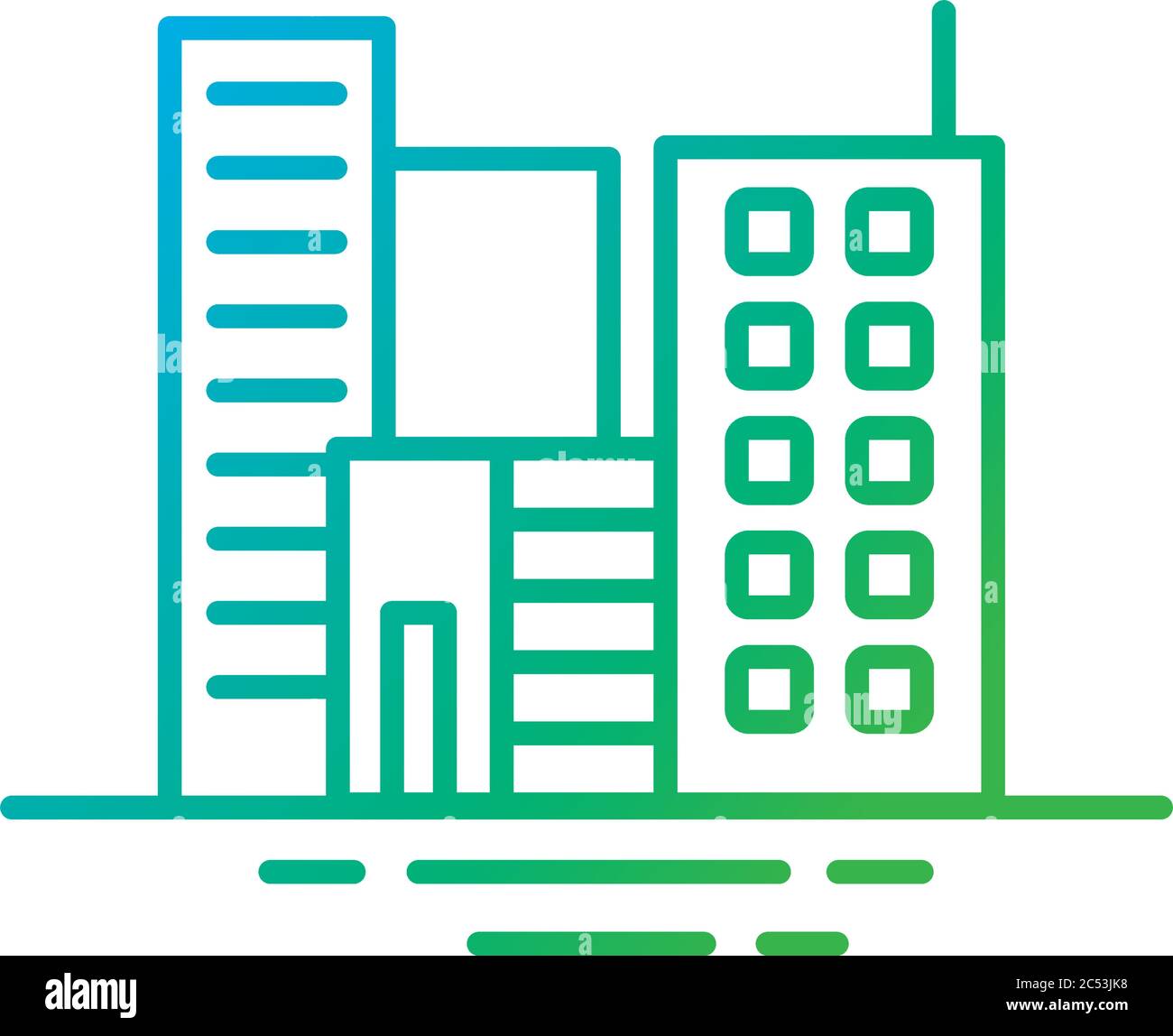 edifici costruzioni facciate città stile gradiente icone disegno vettoriale illustrazione Illustrazione Vettoriale