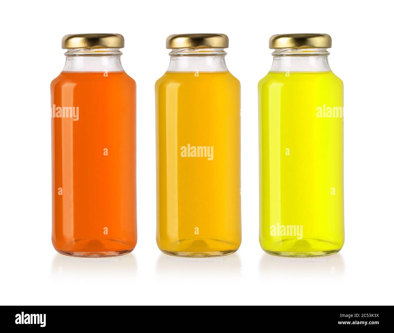 bottiglie di succo isolate su sfondo bianco Foto Stock