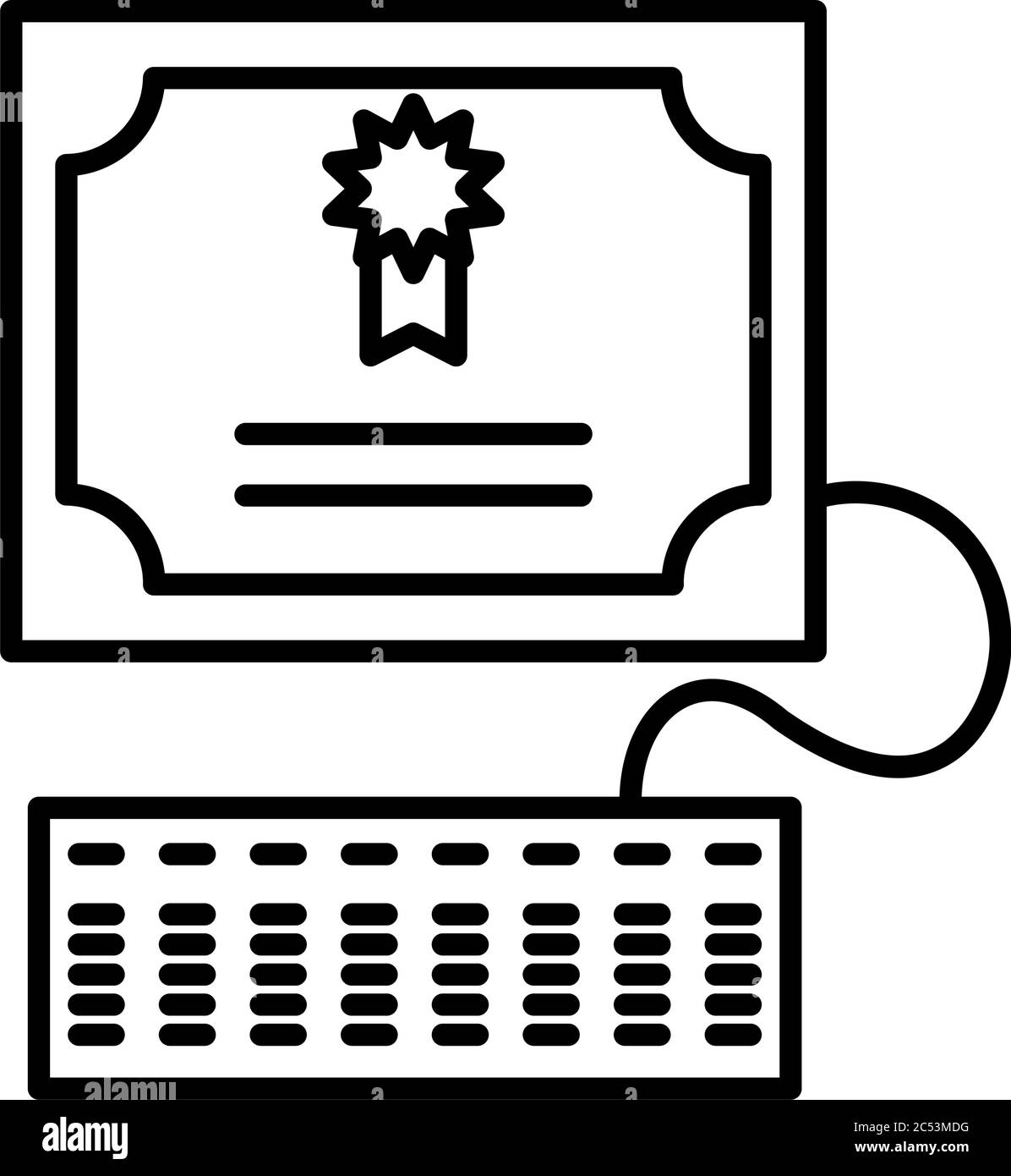concetto online di formazione, diploma accademico e icona della tastiera su sfondo bianco, stile di linea, illustrazione vettoriale Illustrazione Vettoriale