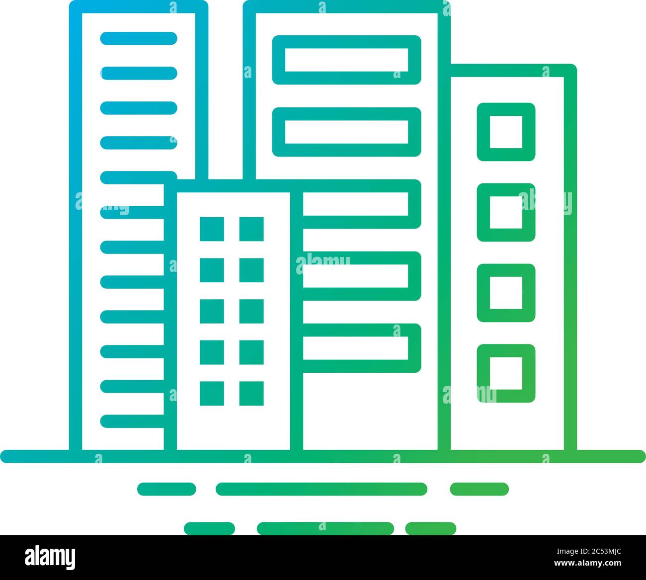 edifici costruzioni facciate città stile gradiente icone disegno vettoriale illustrazione Illustrazione Vettoriale