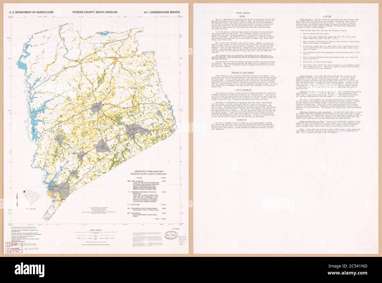 Importante mappa dei terreni agricoli, Pickens County, South Carolina Foto Stock