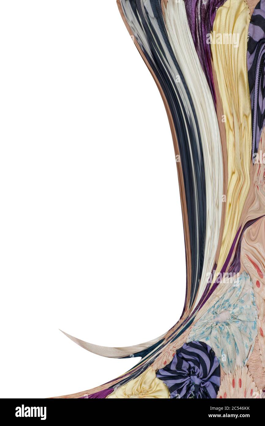 Scarpa, stivale o tessuto astratto femminile con pieghe e spazio vuoto per il testo. Il design moderno è stato liquefatto in Photoshop. Foto Stock