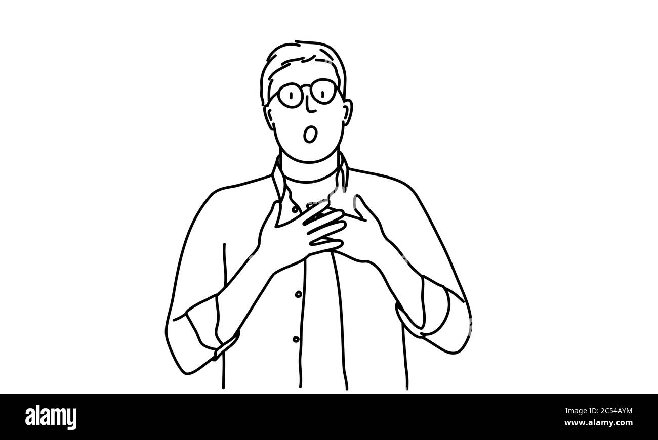 Disegno di linea dell'uomo sorpreso. Illustrazione vettoriale. Illustrazione Vettoriale