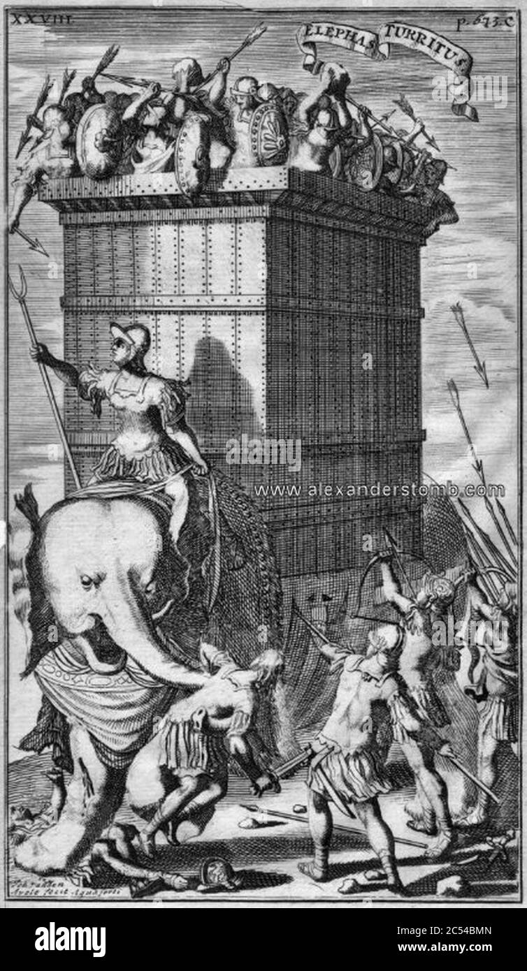 Elefante di guerra indiano contro le truppe di Alexander‥99s 1685. Foto Stock