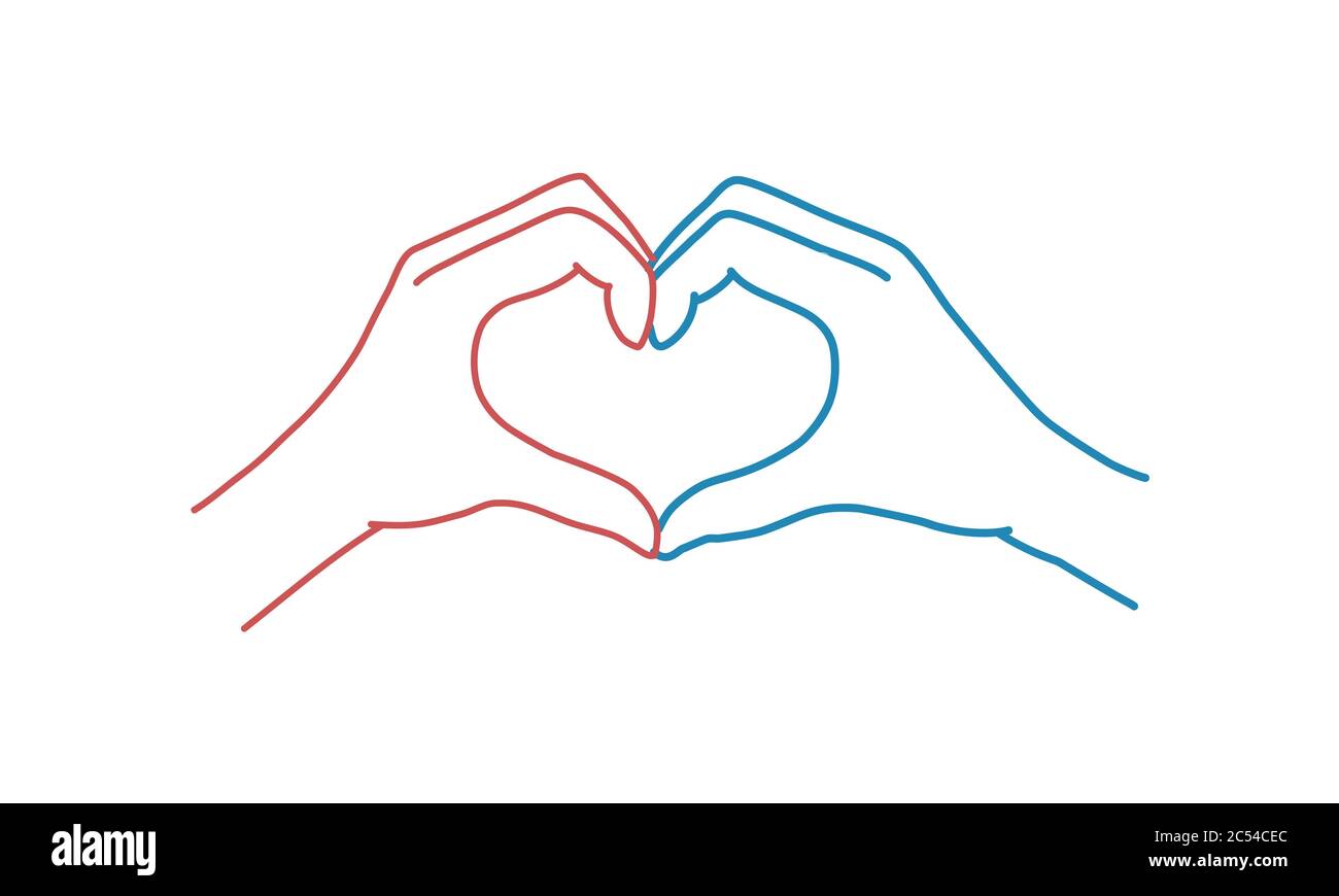 Mano a forma di cuore. Illustrazione vettoriale del disegno con linea a colori. Illustrazione Vettoriale