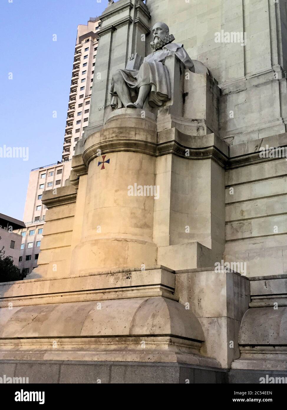 Monumento di Miguel Cervantes a Madrid Foto Stock