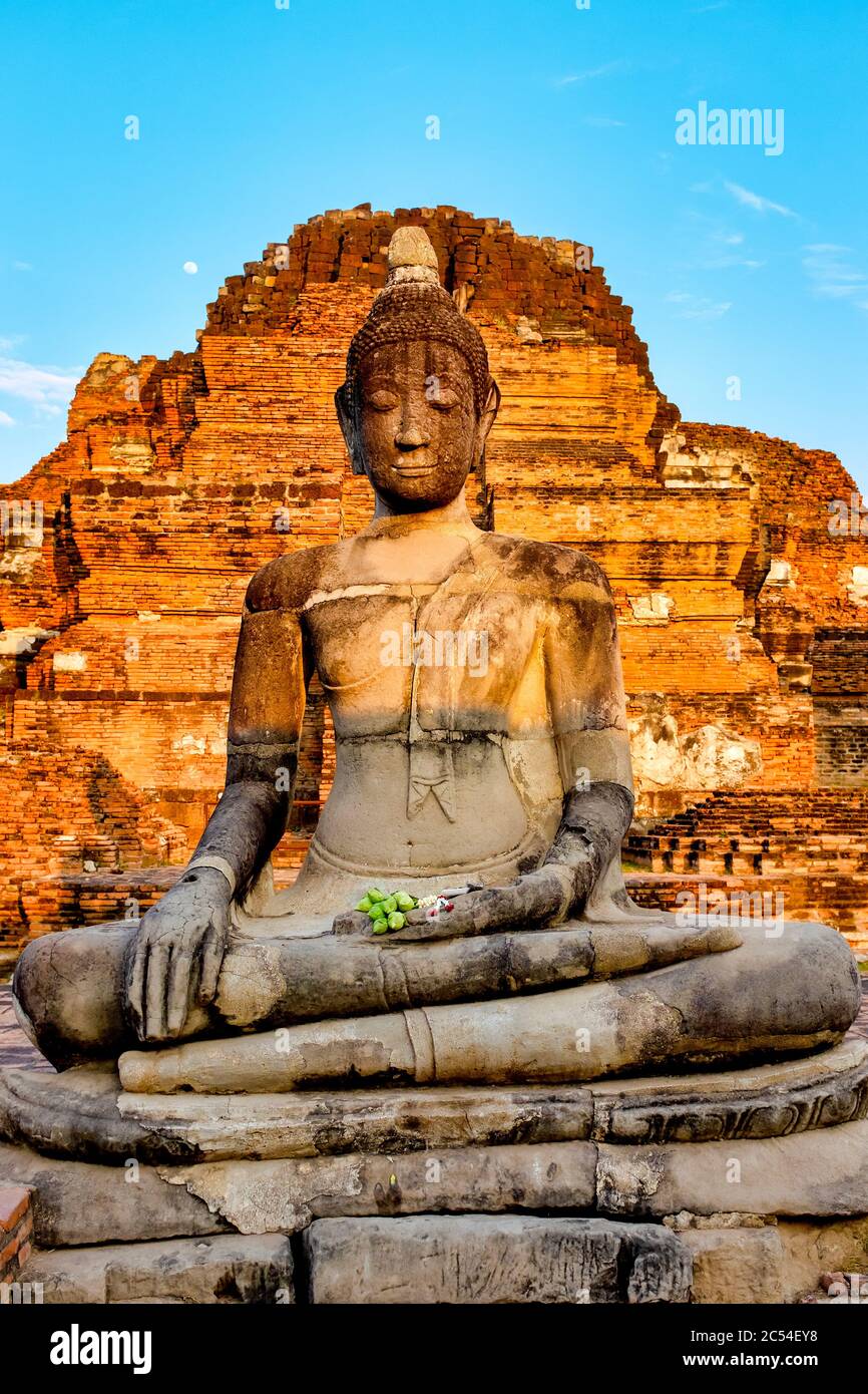 Immagine di Buddha in Wat Mahathat, Ayutthaya, Thailandia Foto Stock