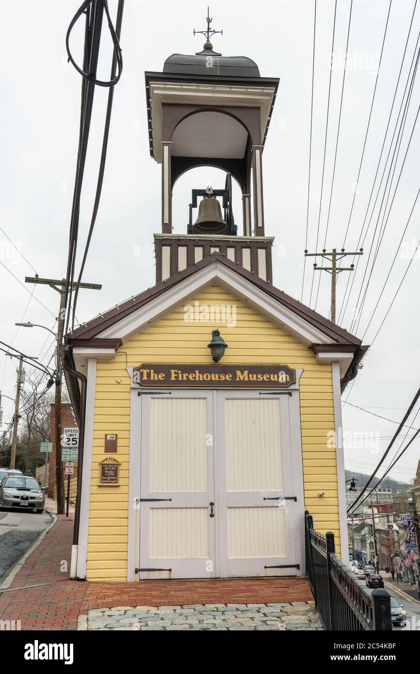 Ellicott City, MD - 9 marzo 2019: Il Museo dei pompieri è la casa di fuoco originale di Ellicott City costruita dai volontari nel 1889 per un costo di 500 dollari. Foto Stock