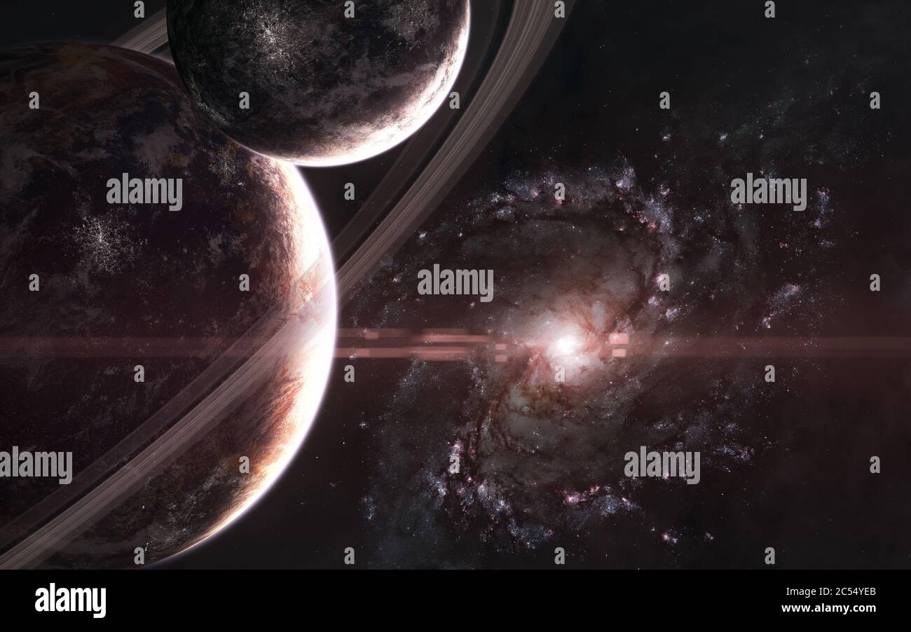 Pianeti sullo sfondo della galassia. Da qualche parte nello spazio profondo Foto Stock