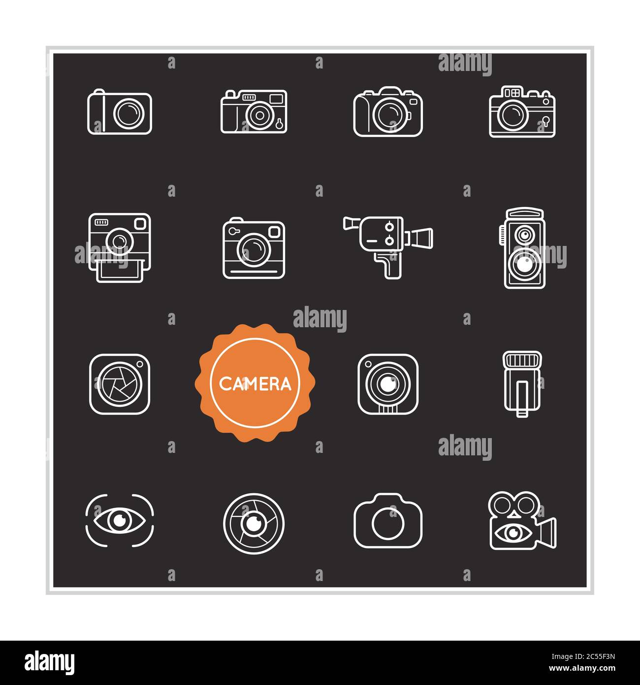 Set di elementi di illustrazione vettoriali fotografici da fotocamera può essere utilizzato come logo o icona in qualità premium Illustrazione Vettoriale