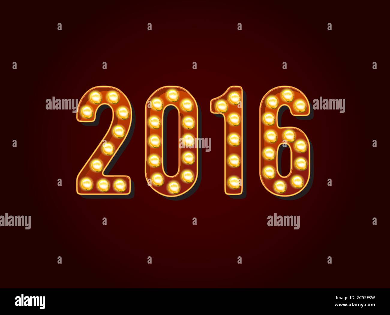 2016 cifre o numeri delle lampadine in stile dei cartelli di Broadway o Casino in Vector Illustrazione Vettoriale