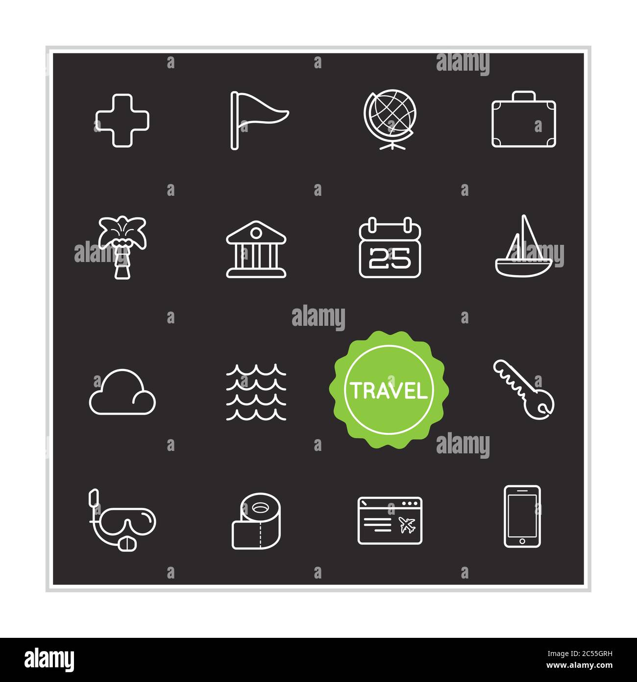 Set di elementi di illustrazione vettoriali per le vacanze di viaggio può essere utilizzato come logo o icona di qualità superiore Illustrazione Vettoriale