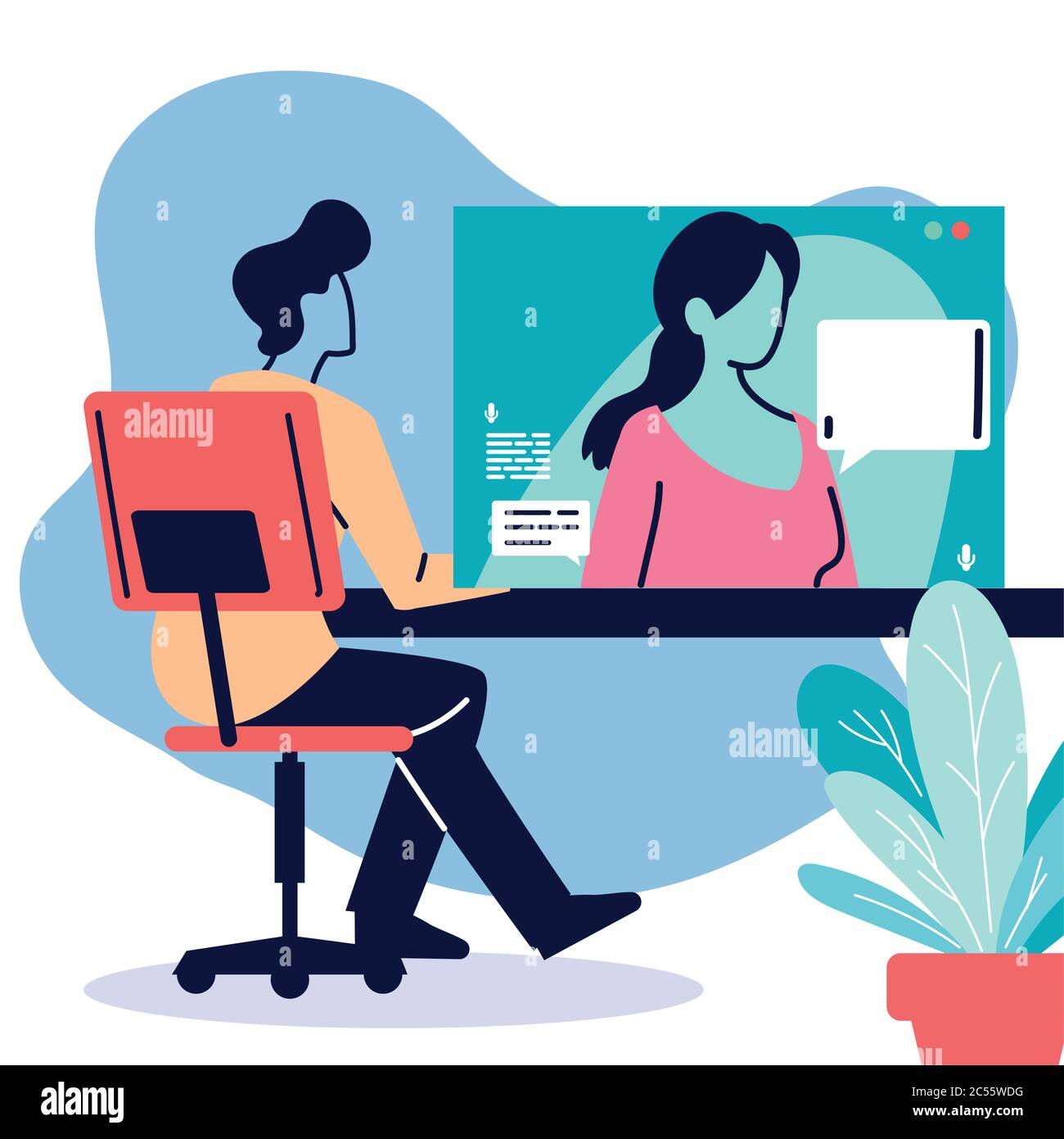 uomini che comunicano tramite video call vettoriale illustrazione desing Illustrazione Vettoriale