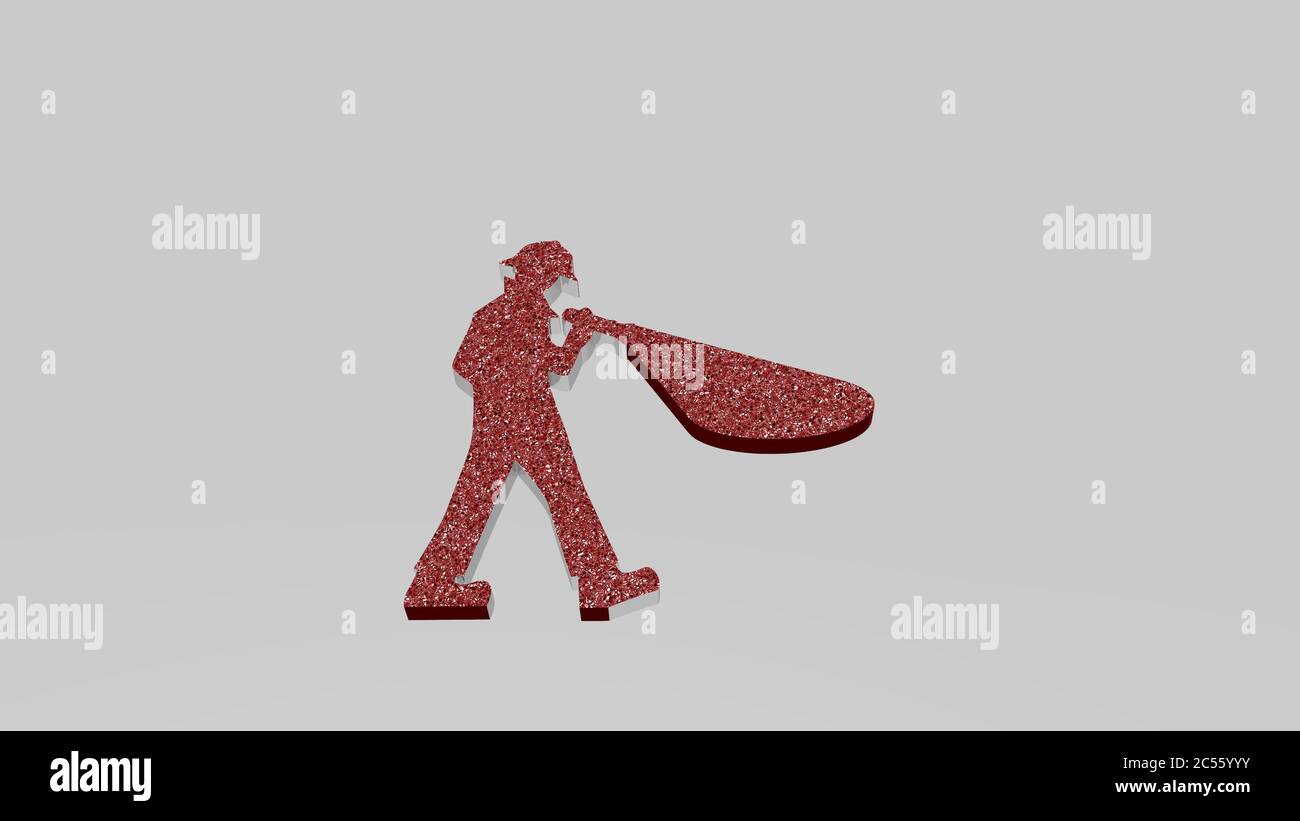 UOMO CON LUCE FLASH da una prospettiva sulla parete. Una scultura spessa realizzata in materiali metallici di rendering 3D, illustrazione e sfondo Foto Stock