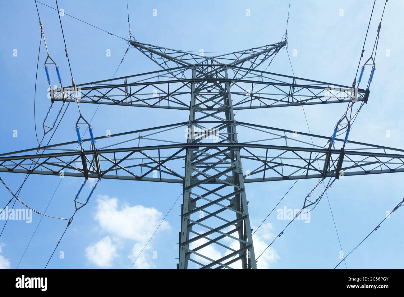 Pilone elettrico, cielo blu, Brema, Germania, Europa Foto Stock