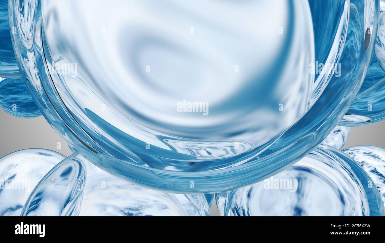 Gocce d'acqua che si levitano. Sfondo di belle gocce d'acqua. Rendering 3D Foto Stock