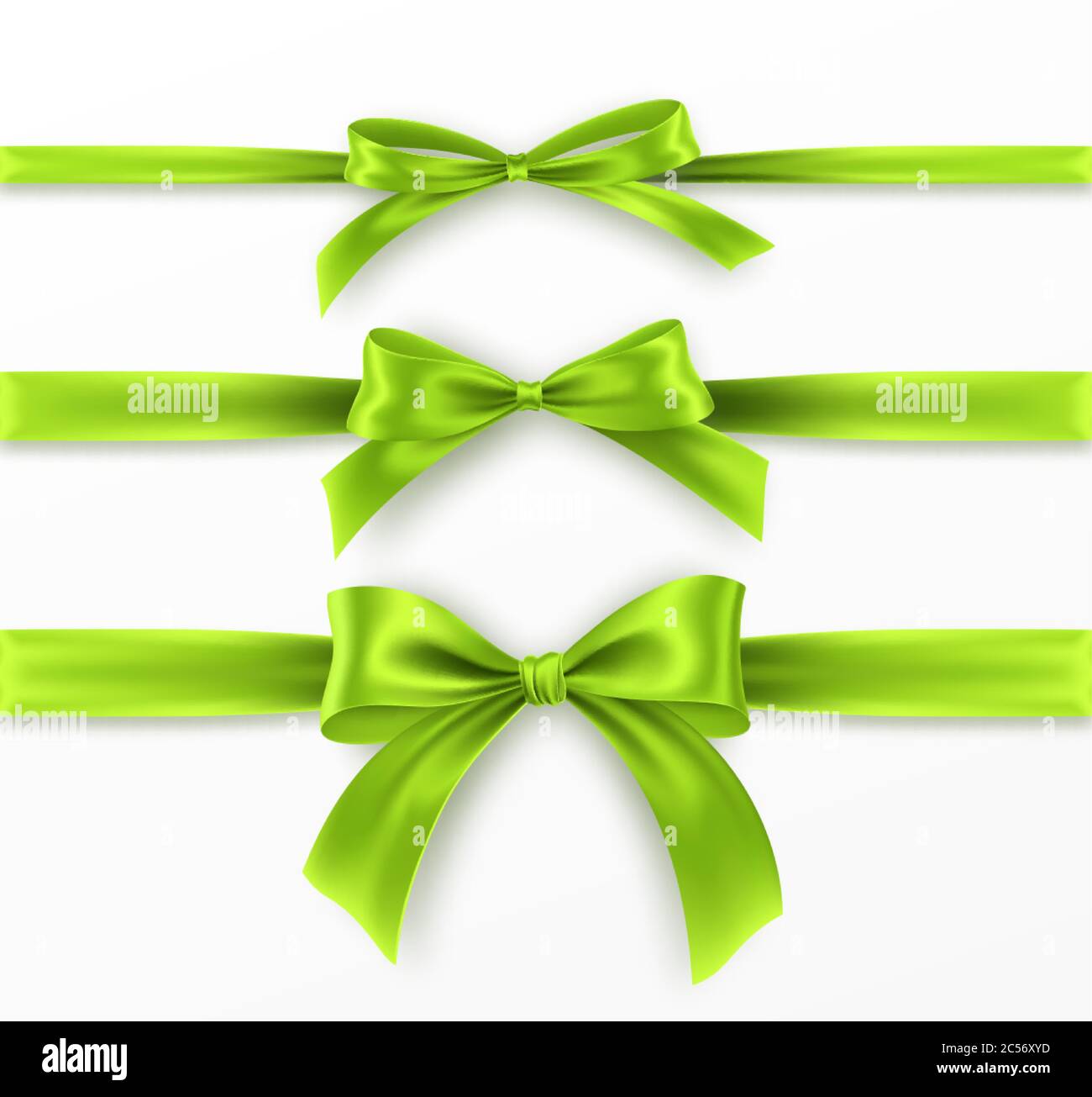 Impostare Green Bow e Ribbon su sfondo bianco. Arco verde realistico per il design della decorazione cornice per le vacanze, bordo. Illustrazione vettoriale Illustrazione Vettoriale